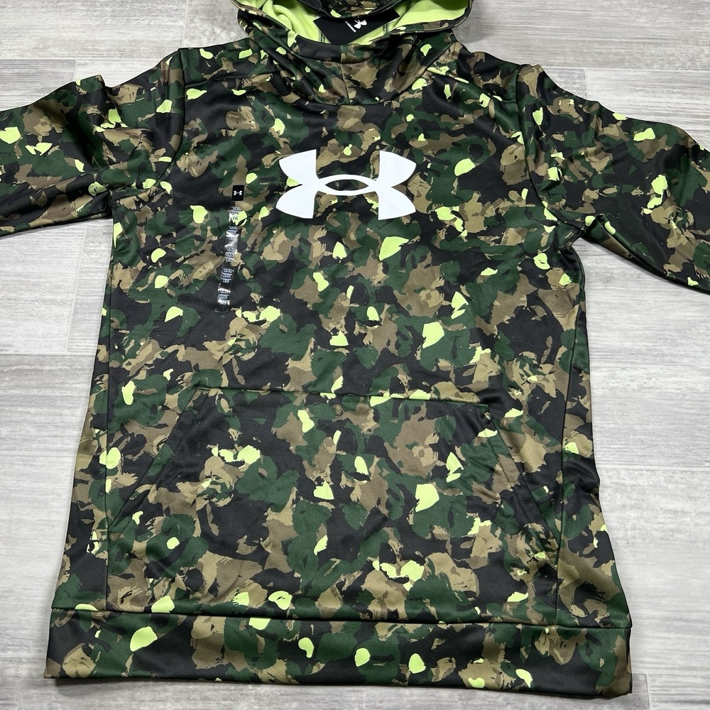 Under Armour Boys Youth Size XL Fleece Big‎ Logo Printed Green Camo Hoodie NWT
